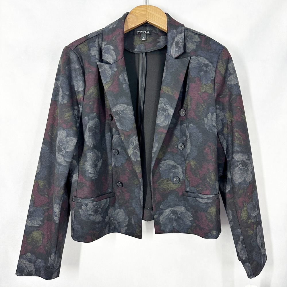 Roz & Ali Indie Dark Floral Open Front Double Breasted Blazer Women's Size XL